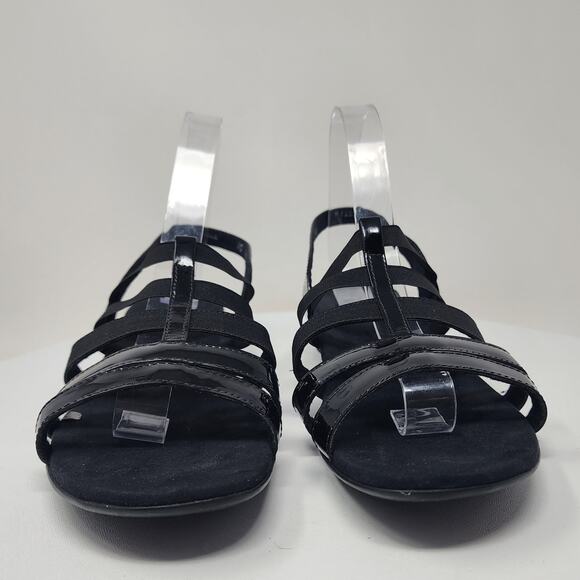 Munro Bev Strappy Sandal Women 10M Black Patent Leather & Elastic Comfort Shoes - Picture 5 of 14